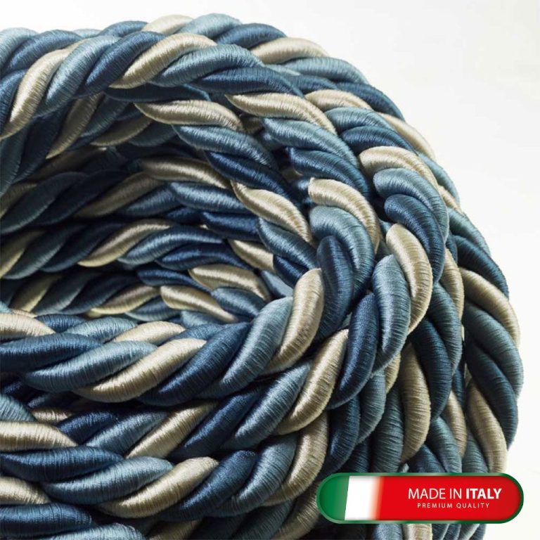 Blau-beige Seil aus geflochtenem Material, Made in Italy.