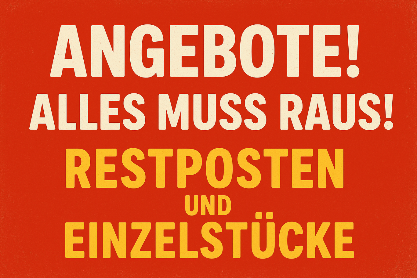Angebote mit "Alles muss raus!" für Restposten und Einzelstücke.