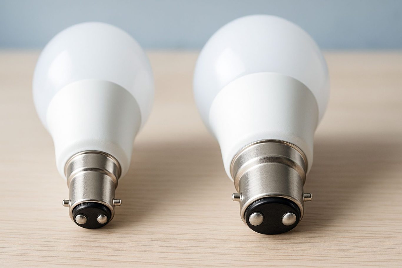 Zwei LED-Lampen mit unterschiedlichen Bajonettfassungen – zeigt den Unterschied zwischen B15 und B22 Sockel