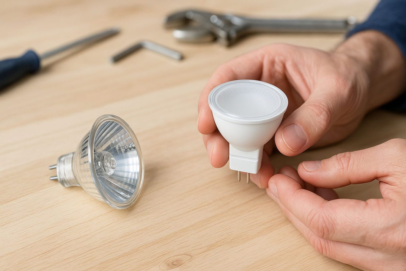 Kann ich 12 Volt Halogen durch LED ersetzen – verständlich erklärt im DELiver-light Ratgeber Halogen- und LED-Leuchtmittel mit 12 V GU5.3-Sockel – erklärt den Umstieg auf LED bei Niedervolt-Systemen