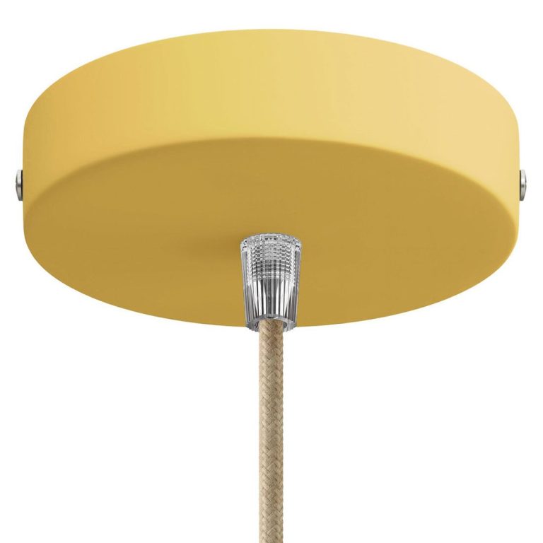 Gelber runder Lampenbaldachin mit transparentem Kabel.
