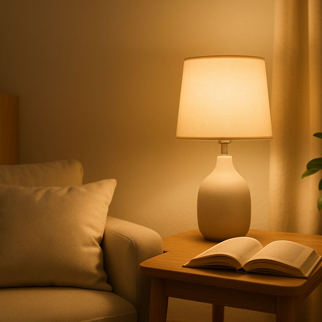 Wohnraum mit warmweißem, blendfreiem Licht – zeigt, welche Glühbirne nicht blendet