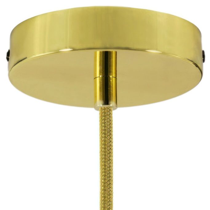 Runder, goldener Lampenbaldachin mit flexibler Schnur.