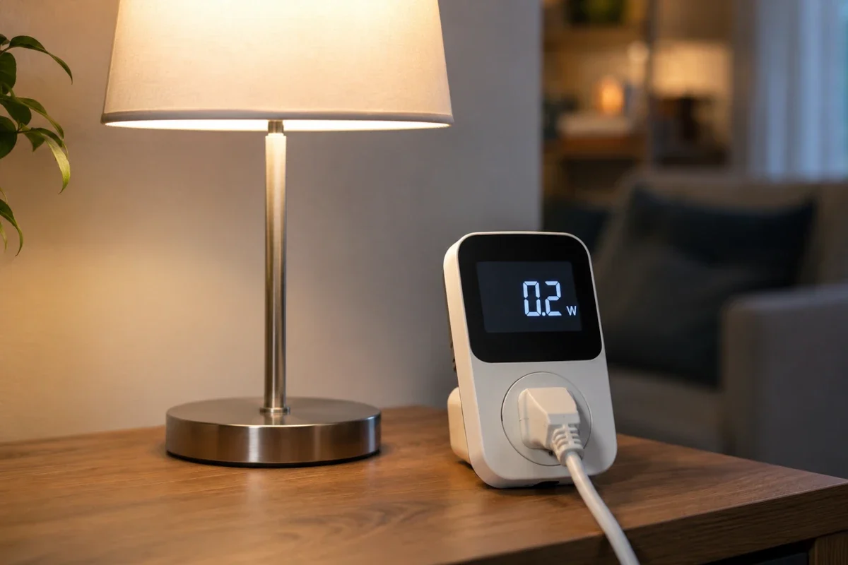Wie viel Strom verbraucht eine LED-Lampe im Alltag LED-Lampe mit Strommessgerät zur Darstellung des Energieverbrauchs im Haushalt