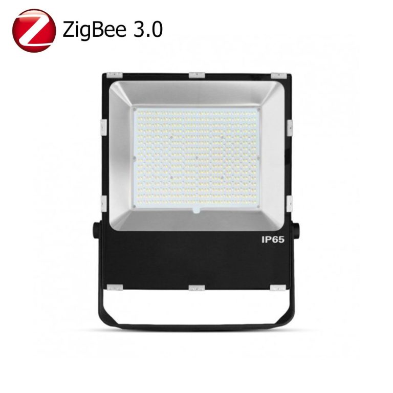 LED-Flutlicht mit ZigBee 3.0, rechteckiger Form und schwarzem Gehäuse.