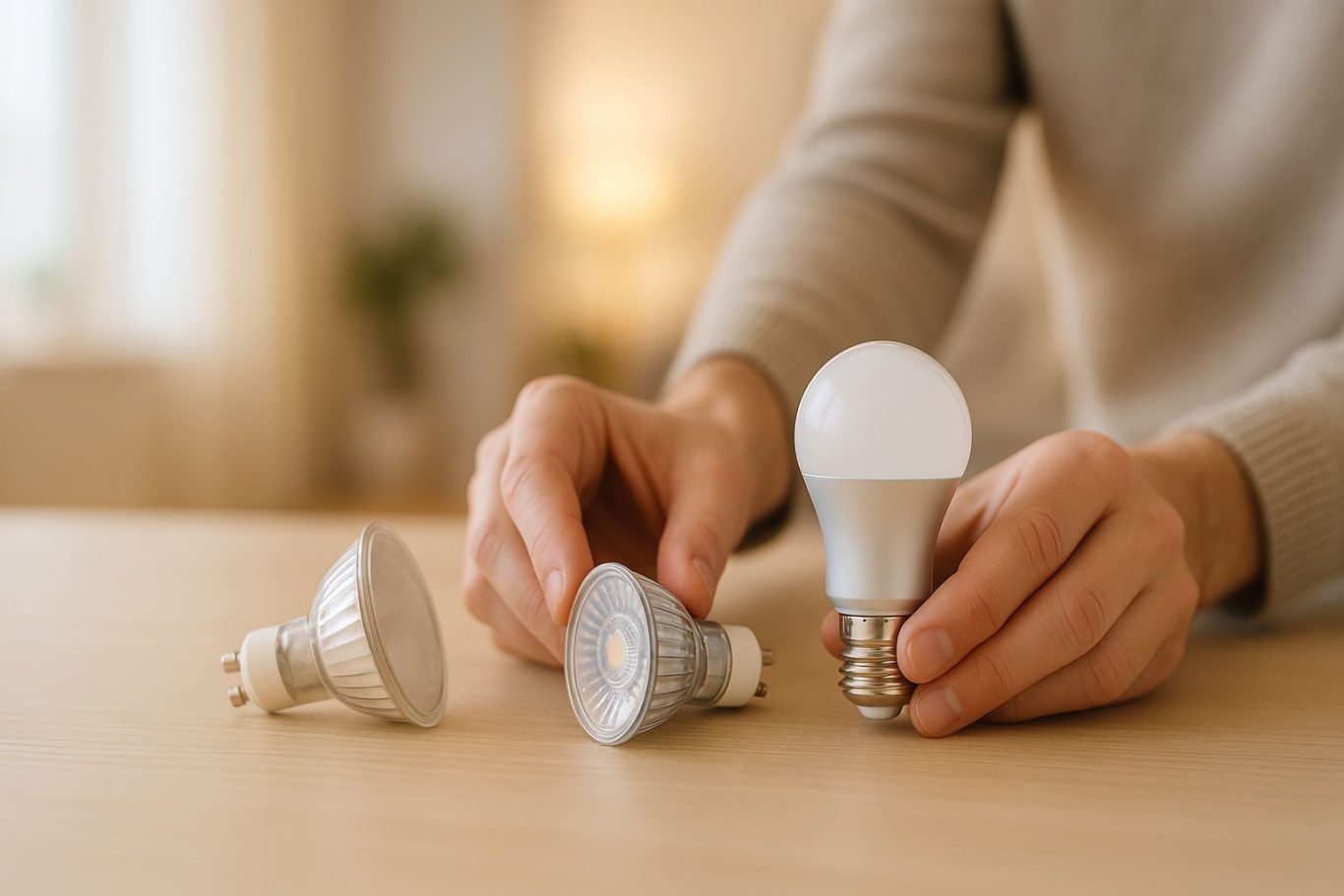 Kann man von Halogen auf LED umsteigen – verständlich erklärt im DELiver-light Ratgeber Person tauscht Halogenlampe gegen LED-Leuchtmittel – erklärt, wie man von Halogen auf LED umsteigen kann