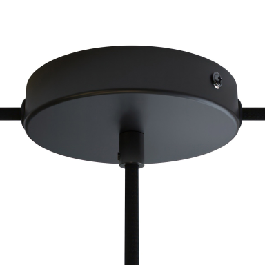 Runder Creative Tube Lampenbaldachin aus Metall in Schwarz mit zwei Seitenlöchern für textile Kabelschläuche und Pendelleuchten