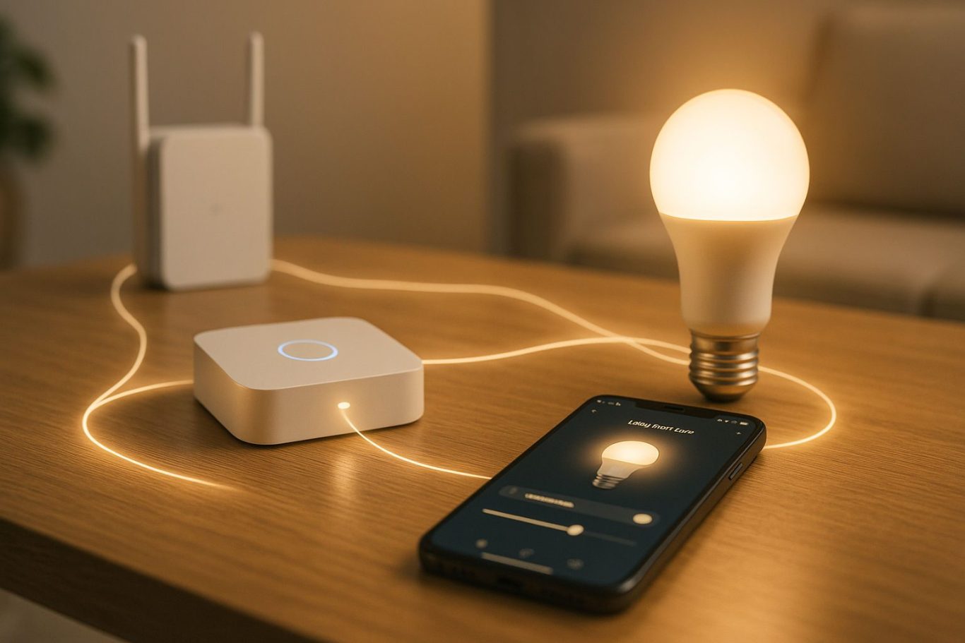 Smart-Home-Setup mit Zigbee-Bridge, Lampe und Smartphone-App – erklärt, was man für ein Zigbee Netzwerk braucht