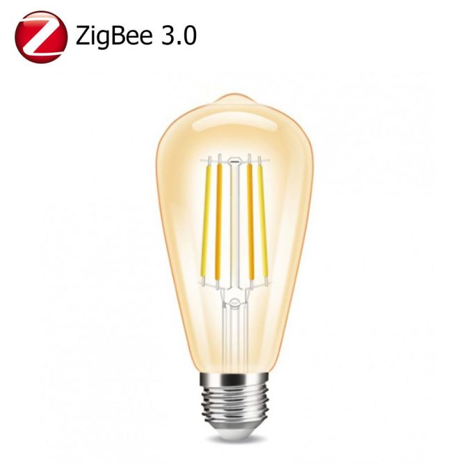 Energiesparende ZigBee 3.0 Glühbirne mit klarer Glaskappe.