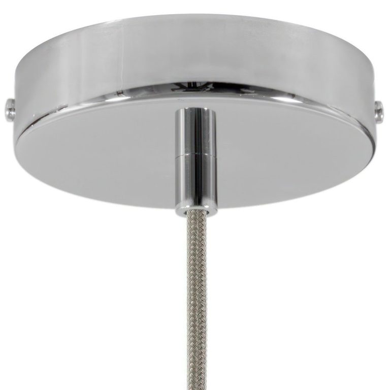 Deckenbaldachin aus glänzendem Metall mit abgehängtem Kabel.