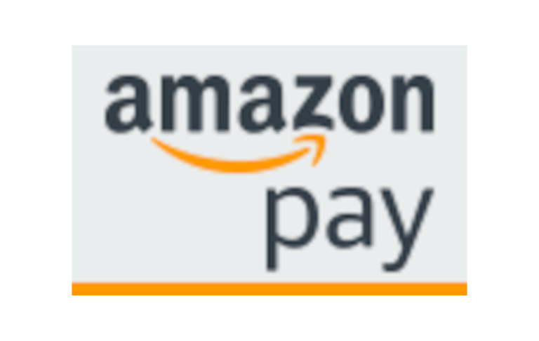 Logo von Amazon Pay mit dem Schriftzug in Schwarz und einem orangefarbenen Akzent.