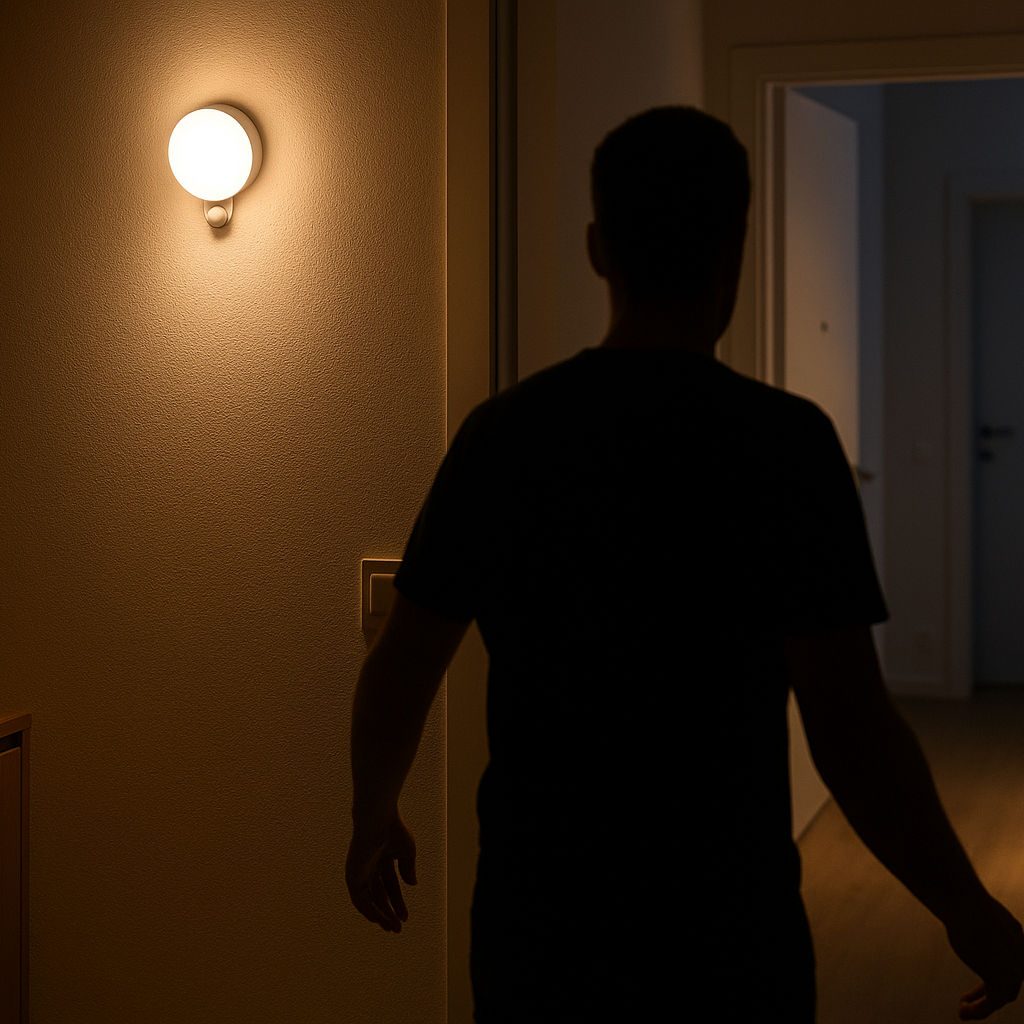 Flur mit automatisch eingeschalteter LED-Lampe – erklärt, was eine Lampe mit Sensor ist
