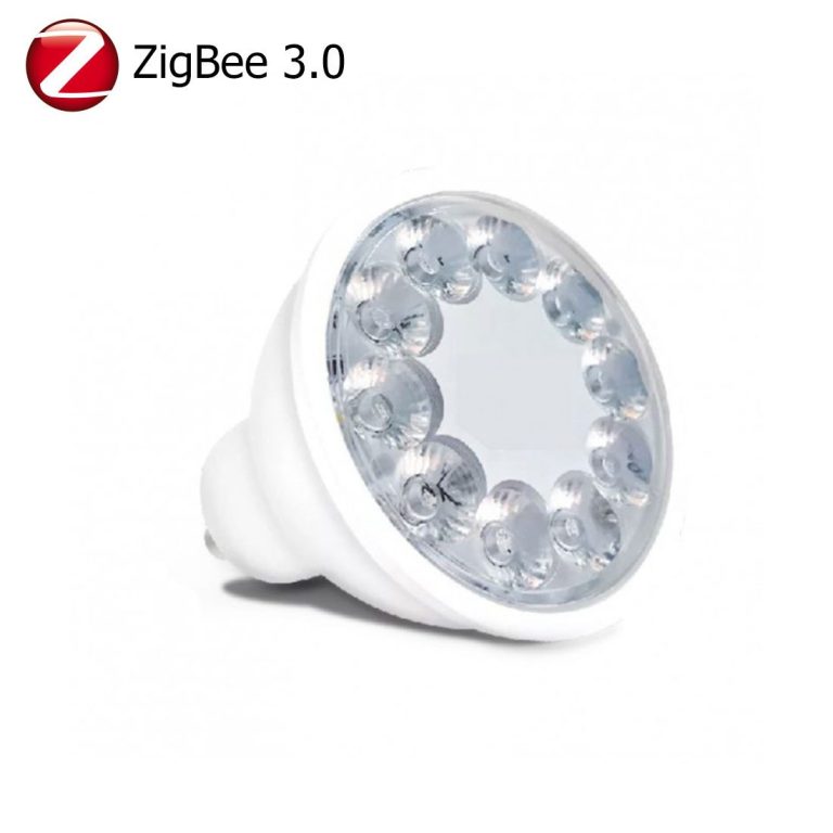 ZigBee 3.0 LED-Lampe mit runder Form und mehreren Lichtquellen.
